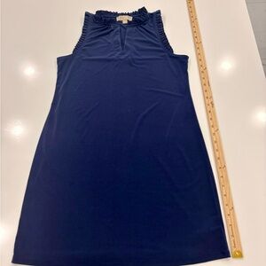 Michael Kors Sleeveless Navy Dress w Ruffled V-Neck Collar in Size M